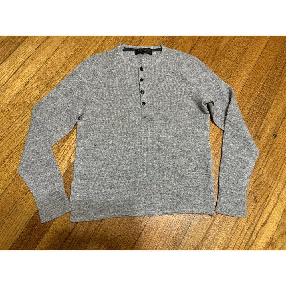 Rag & Bone Sweater Women's M Gray 100% Merino Wool Henley Knit Soft